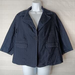 Talbots Woman Petites Denim Blazer Women's Size 12W 3/4 Sleeve Blue 99%‎ Cotton